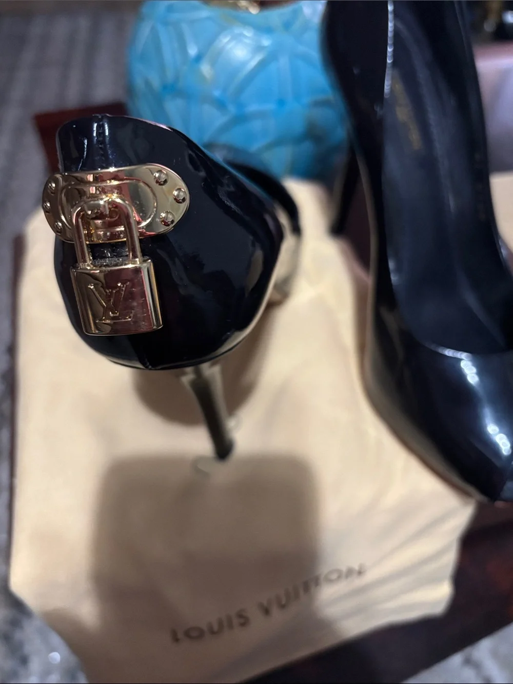 Louis Vuitton Black Patent Peep-Toe Heels